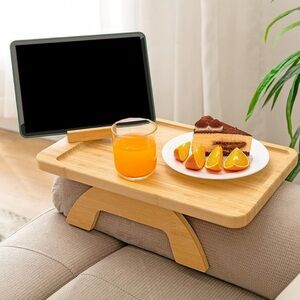 Bamboo Sofa Clip on Side Table for Wide Couches Arm Foldable Couch Tray